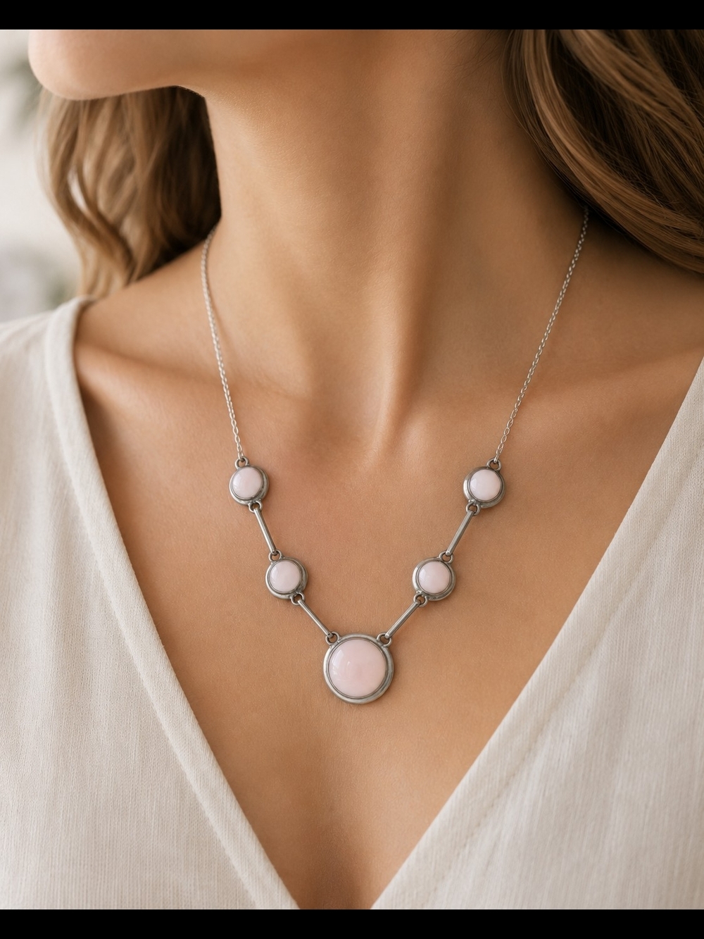 Natural Pink Conch Shell 925 Silver Artisan Statement Necklace